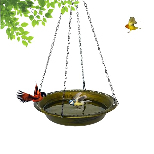 OVZILKI Banheira antiga para pássaros pendurada no jardim ao ar livre, tigela resistente de 40,6 cm