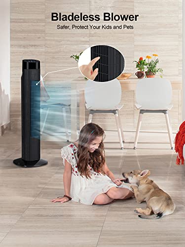 Uthfy Tower Fan for Bedroom, 120° Oscillating Standing Fan with Quiet Sleep Mode, 3 Speeds & 3 Modes, 7.5H Timer, Remote/Touch Control, Bladeless Floor Fans for Living Room, Office, Charcoal Black by Uthfy - Used condition - Image 14