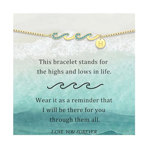 Image of Gold Bracelets for Women Non Tarnish Graduation Gifts for Daughter 2026 Initial Bracelets for Women Mom Gifts Inspirational Wave Bracelet Grandma Letter A-Z Birthday Jewelry Christmas Stocking Stuffers