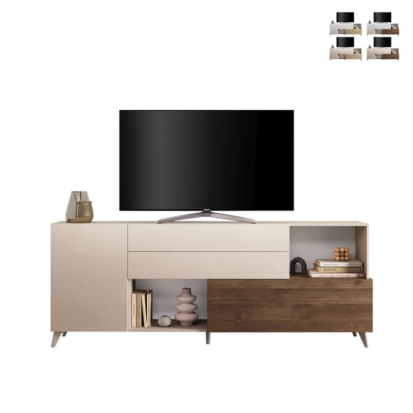 Produce Shop Maditha Buffet moderne pour cuisine, salon, blanc, bois, 2 portes, tiroirs, orme