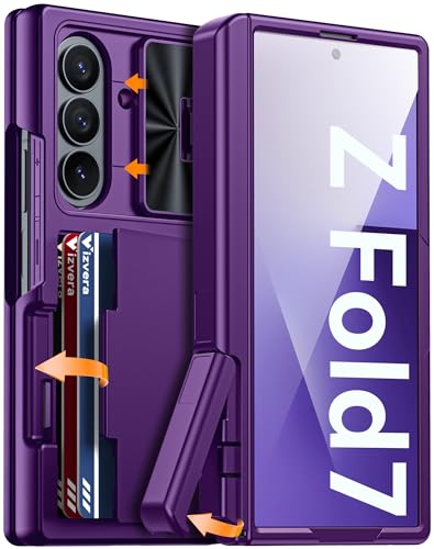 Vizvera Samsung Galaxy Z Fold 7 �P�[�X RFID�E�H���b�g �J�[�h�z���_�[�t�� [�L�b�N�X�^���h] [�J�����J�o�[] �ϏՌ��V���R���ی�P�[�X Z Fold 7 2025�p-�p�[�v��