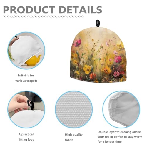 Image of Generic Hudotybom Fancy Flower Tea Cozy for Teapot Insulated Large Teapot Cover to Keep Warm Tea Kettle Cover Machine Washable Coffee Pot Cloth Covers Kitchen Home Decorations, CZA49