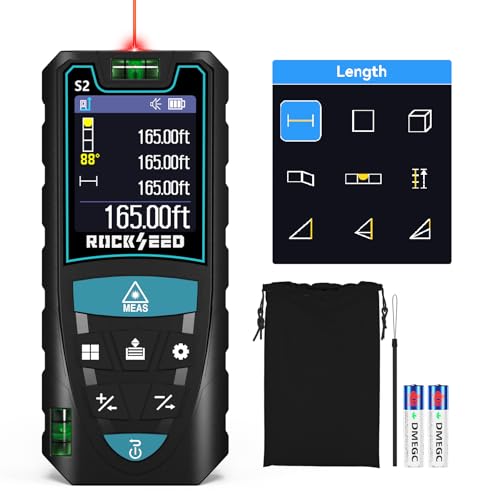 Medidor Láser 50M,RockSeed Pantalla HD IPS Medidor de Distancia Láser Digital con Sensor de Ángulo Eléctrico,Telémetro Láser Portátil con 5 Unidades,Medición de Distancia/Área/Volumen/Pitagórico,etc.