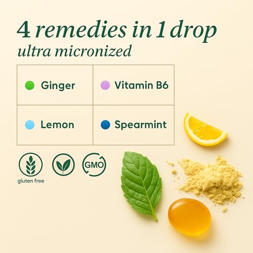 Image of Sugar Free Tummy Tame Drops - 3X Better Absorption | Fast-Acting Pregnancy Nausea Relief & Morning Sickness Relief | Ginger, Lemon, Spearmint & B6. Individually Sealed Drops, 28 Ct