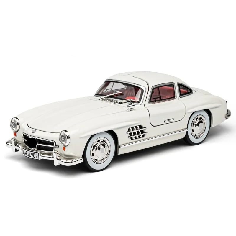 - 1:24 Scale MER-CEDES Ben-Z 300SL Die-Cast Metal Car with Sport car Openable Doors Light and Sound,Pull Back Function Indoor Outdoor Toy for Kids (White)