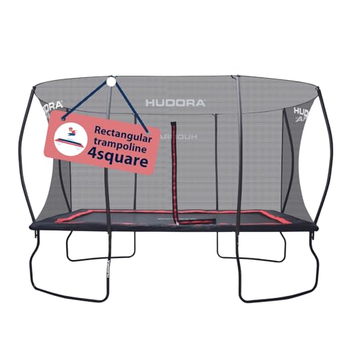 HUDORA Trampoline 4square – 244 x 366/215 x 305 cm grote, rechthoekige outdoor trampoline – rechthoekige sporttrampoline voor maximaal 120 kg – familietrampoline met hoge veerkracht – hoogwaardige