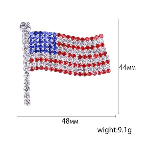 Image of Rhinestone Waving USA Flag Brooch Pin for Men Women Silver Tone Fashion Crystal 4th of July American Patriotic Medal Blue Red Enamel Brooches Dress Accessories Veterans Independence Memorial Day Jewelry