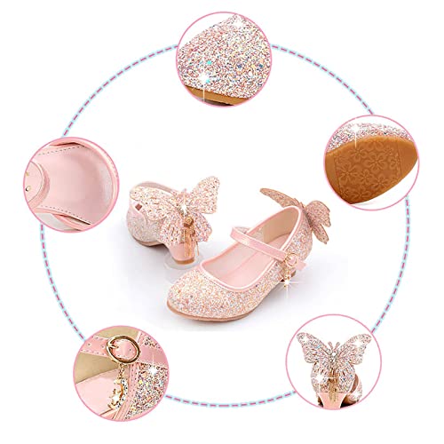 Rose Shoes for Girls Girls Wedding Dress Shoes Performance Shoes Sequins Butterfly Rhinestone Girls Princess Shoes Little/Big Child (White, 12 Little Child)2