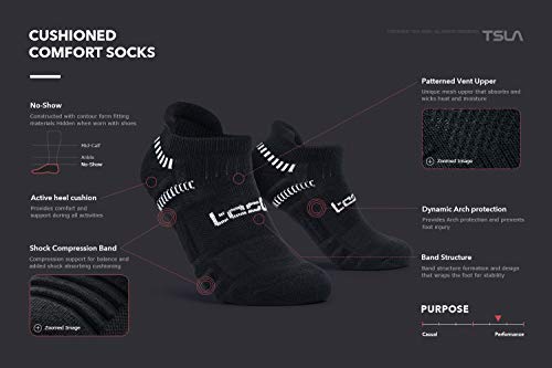 6 pares de meias esportivas para corrida de desempenho atlético sem mostrar da TSLA, Shockgrip 6pair