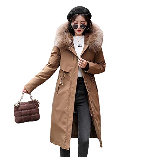 LaoZan Chaqueta Larga de Invierno para Mujer Parka Chaqueta con Capucha de Piel (Marrón,XXL) Cover