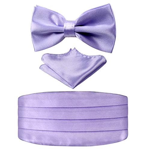 Image of Alizeal Mens Multicolored Silk Solid Cummerbund Bow Tie Set