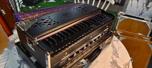NamasteHimalayas Premium Professional 2-Reed Folding Harmonium – 3.5 Octave Limited Black Matte Edition with Bass Male Reeds, Perfect for Meditation, sound healing therapy, concerts, and Events