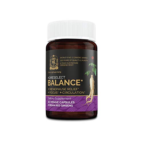 Hormone Balance for Women, Menopause Supplements Korean Red Panax Ginseng Extract, Bamboo Powder, Dietary Herbal Supplements, Circulation Stress Relief - Koreselect Balance 30 Vegan Ginseng Capsules