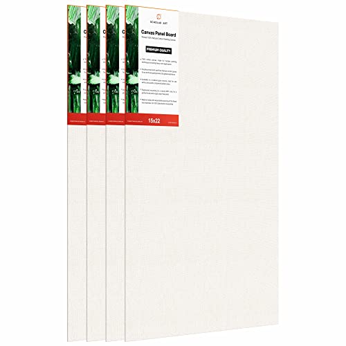 Image of Scholar Art Hobby Series 04 Oz (230 GSM) 100% Cotton Canvas Panel Board for Painting (White Blank Canvas Boards for Acrylic Paint, Oil Paint, Wet & Dry Media) | 15 inchx22 inch (37.5x55 cm), Pack of 4
