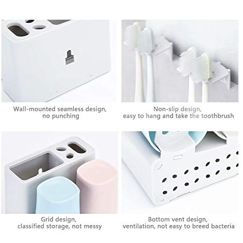 Toothbrush Holder, Wall Mounted Bathroom RV Accessories Organizer with 2 Cups for Electric Toothbrush Toothpaste Combs Razors Eyebrow Trimmers Facial Cleansers Storage - Thumbnail 5