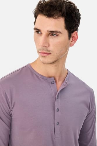 Image of SNITCH Men's T-Shirt | Regular Fit Henley Neck Full Sleeve Solid Pattern | Stretchable Rayon Cotton Spandex Blend Breathable Fabric for Casual & Everyday Wear