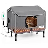 Tailtastic Heated Outdoor Cat House,Weather-Resistant Insulated Cat Shelter with Elevated Stand,Winter-Ready for Stray Cats, No Assembly Needed,17"x15"x13" (Grey)