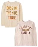 Picture of The Children's Place,Boys,All Holidays Long Sleeve Graphic T-Shirts,Multipacks,Thankful Fam/Boss Table 2-Pack,Large