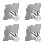 Adhesive Hooks, Turefans Heavy Duty Wall Hooks Stainless Steel Strong Sticky wall Hanger for Hanging Keys, Robe, Coat, Towel, Bags, Hats, Bathroom Kitchen Organizer-4 Pack