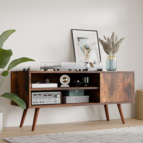 Cozy Castle TV Stand for 48 Inch TV, Mid Century Modern Entertainment Center with Storage Cabinet, TV Media Console for Living Room, Bedroom, Rustic Brown - Image 3