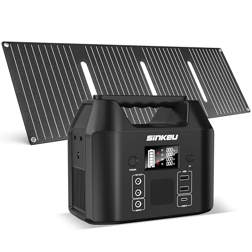 SinKeu 96Wh Portable Power Station with Solar Panel 40W, 30000mAh LiFePO4 Battery Solar Generator has 230V 150W AC Outlet/12V DC/USB, Backup Power for Camping Picnics Garden & Home Emergency