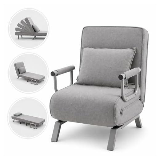 Makika Schlafsessel Schlafsofa TED 3in1 mit Armlehne - Bettfunktion - Verstellbare Rückenlehne - inkl. Kopfkissen - Bis 200kg - Klappsessel Relaxsessel Sofabett Klappbett Gästebett Wohnzimmer Grau