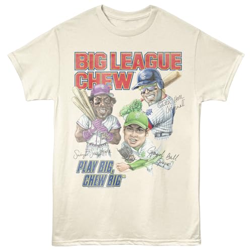 Big League Chew Player Flavors Natural Graphic Crew Neck, Short Sleeve Tee - Vintage Style Baseball T Shirt for Men & Women
