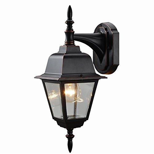 Hardware House 19-1890 Oil Rubbed Bronze Outdoor Patio / Porch Wall Mount Exterior Lighting Lantern Fixture with Clear Beveled Glass