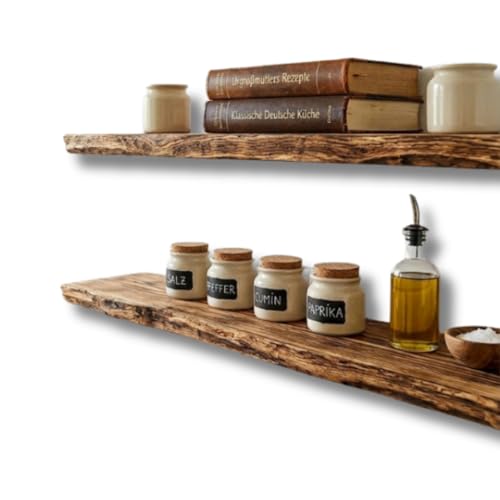 HOLLIS-WOOD Wandregal 2er-Set Massivholz rustikal – schwebende Optik, unsichtbare Tablarträger, handgefertigt in Deutschland, 60–160 cm – Naturholz Schweberegal Set (60 cm)