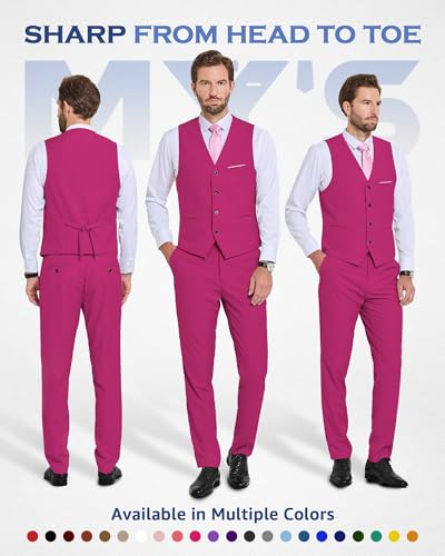 Image of MY'S Men's 2-Piece Suit, Vest Pants Set for Men, Casual Waistcoat with Tie for Prom Wedding Homecoming