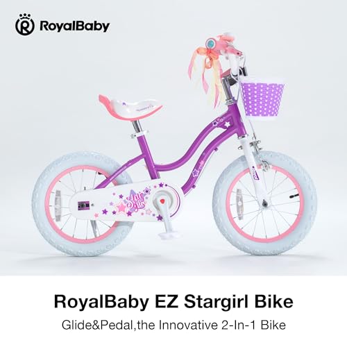 RoyalBaby Girls Bike, Stargirl EZ Kids Bike Balance and Pedal Bicycle with Basket and Dual Handbrake, 16 Inch Toddlers to Big Kids 4-7 Years, Star Purple by RoyalBaby - Image 7