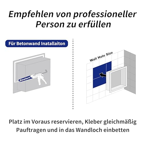 Bernkot Duschnische 304 Edelstahl 30 cm × 30 cm × 10 cm Wandnische Schwarz für Badezimmeraufbewahrung Keine Fliesen erforderlich Duschnische Einbaunische Dusche Übermontage