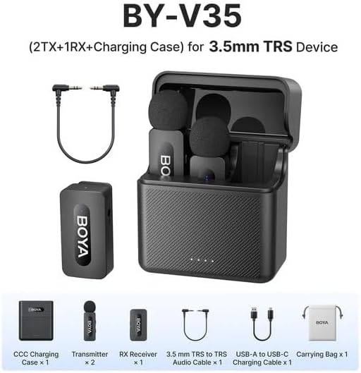 BOYA V35 Wireless Lavalier Microphone system components diagram