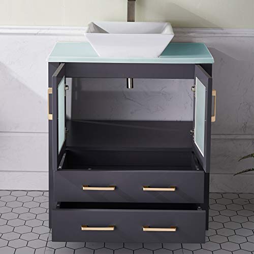 30 Inch Dark Gray Bathroom Vanity Sink Combo,Bath Vanity with Sink Single Bathroom Vanity Cabinet with Ceramic Sink,Modern Bathroom Vanity Set with 1 Shelf 2 Drawers