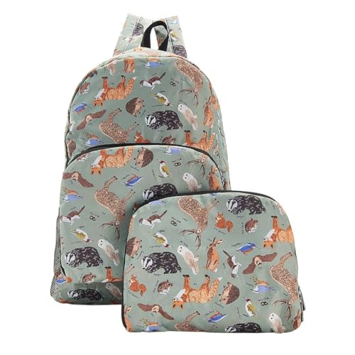 ECO CHIC Lightweight Foldable Backpack | Durable Water Resistant Rucksack | Daypack for Walking Hiking Camping Travelling | Made from Recycled Plastic Bottles (Woodland Olive)