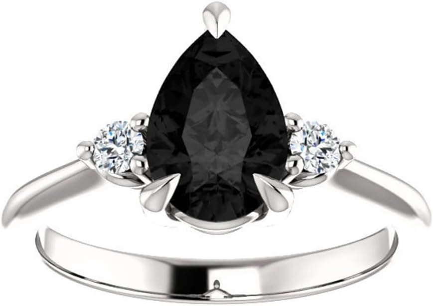 1CT-3CT Pear Cut Solitaire Three Stone Anniversary Ring Black Onyx Handmade Engagement Ring for Women Wedding Gifts for Her Black Diamond Ring 925 Silver/10K/14K/18K Solid Gold