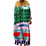 Vestidos Mujer Verano 2026 Boho Vestido Largo Casual para Disimular Tripa Talla Grande Manga Larga de Algodón y Lino con Bolsillos Vestido Playa Holgado Suelto Vintage Hippie Chic Maxi Tunica Larga