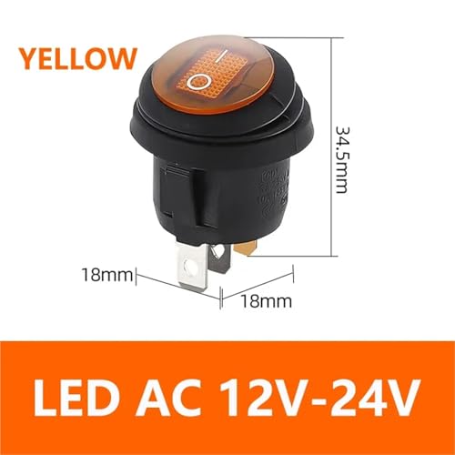 Interruptor balancín KCD1 redondo de 3 pines impermeable con LED amarillo 12V 24V lote de 20 uds 2