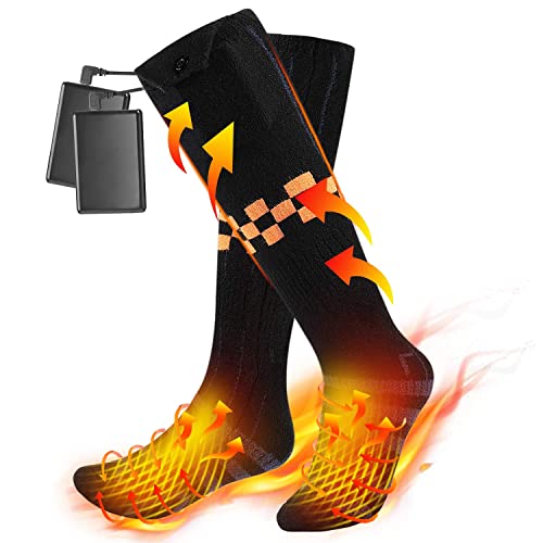電気靴下、電熱ソックス、USB充電式、2個入り5000mAh超長時間の発熱、3Dループ暖房、4速温度調整、洗える、厚い、秋と冬の暖房靴下、ユニセックス、屋内と屋外、狩猟、雪かき、氷釣り、スキー、冷たい靴下、オートバイ、アウトドア、乗馬、キャンプ、ハイキング、靴下の加熱、日本語の説明付き
