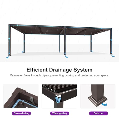 Image of PURPLE LEAF 11' x 23' Louvered Pergola Outdoor Adjustable Louvre Shade Modern Patio Aluminum Pergola with Retractable Roof for Deck Backyard Garden Hardtop Gazebo, Bronze
