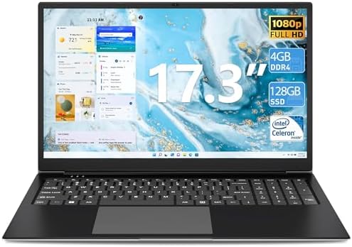 SGIN 17 Inch 1920 * 1080 IPS Laptop, Laptops Computer with 4GB RAM 128GB SSD, Intel Celeron Quad Core Processor, Mini HDMI, Webcam, Dual-Brand WiFi, 512GB Expansion