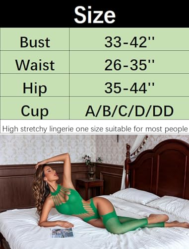 Image of GirlFriend Hot Women's Lingerie Set - Lace Babydoll Outfits 1 Piece Fishnet Bodysuit with attached Mini Skirt with Stockings Babydoll