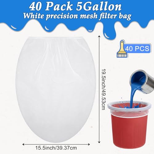 40 Pcs Paint Strainer Bags 5 Gallon Nylon White Fine Mesh Bag with Stretchable Elastic Top Opening Disposable Bucket Painting Filters Strainer for Paint Gardening, White - Thumbnail 2