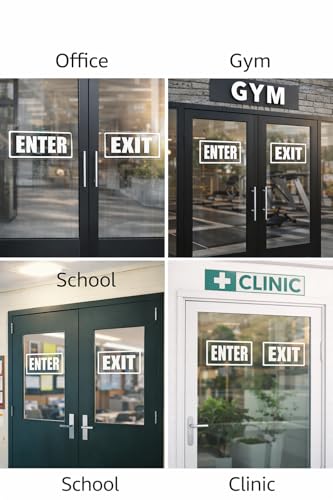 Image of WSQ Enter Exit Door Sign - Transparent Vinyl Window & Door Sticker, White Print, Peel and Stick, UV Protected, 7 Inch Office Business Entrance Exit Sign