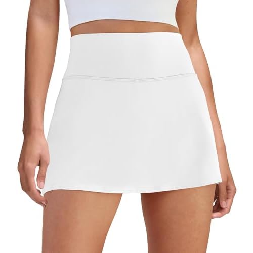 DLOODA Womens Skort Tennis Skirt with Pocket Shorts Mini Golf Skirts High Waisted Athletic Skorts Summer Workout White X-Small