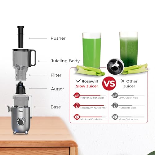 Image of Rosewill Cold Press Juicer, 4.72 inch Wide Feed Chute Juice Extractor Machine, High Juice Yield, Slow Masticating Juicer for Whole Vegetables & Fruits
