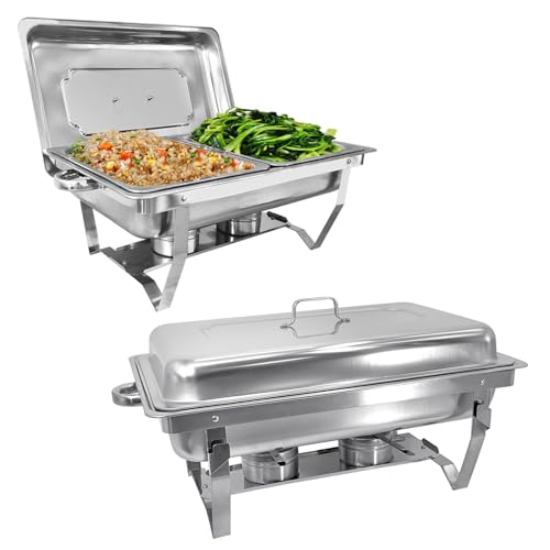 Jacgood Chafing Dish Edelstahl Buffet-Set Warmhaltebehälter Speisenwärmer Wärmebehälter Rechaud für Catering, Buffet und Party (2 Set 1x2 GN-Behälter)