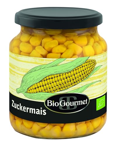 BioGourmet Bio-Zuckermais – Feiner Zuckermais aus ökologischem Anbau in den Niederlanden – Ideal für Salate, Beilagen & kreative Küche, Glas 1 x 350g