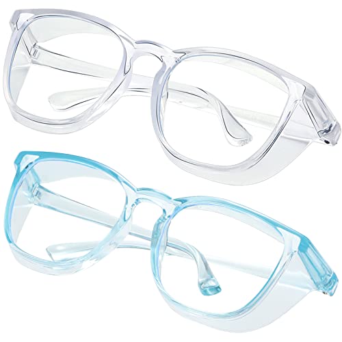 konqkin Safety glasses Goggles Nurses Protective Eyewear - Anti Fog Square Frame Stylish Clear Glasses for Women Men (clear blue)