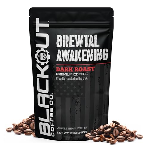 Blackout Coffee Brewtal Awakening Whole Bean Coffee – Dark Roast, High Caffeine, Bold & Strong – Freshly Roasted 12oz Bag